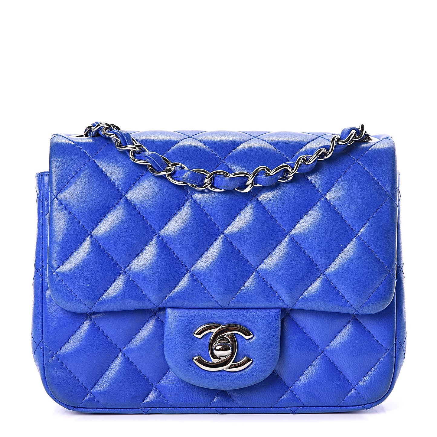 Lambskin Quilted Mini Square Flap Blue