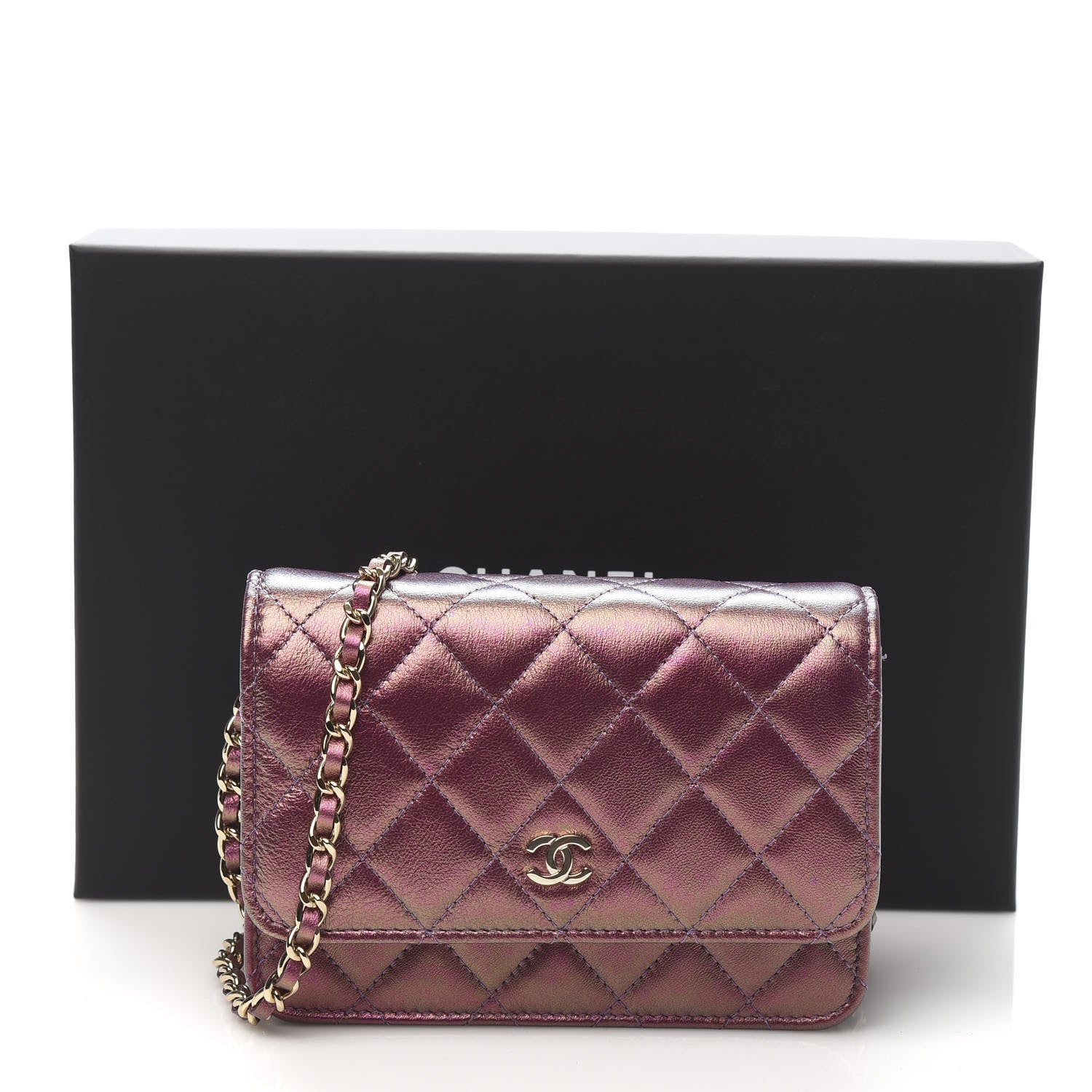 Chanel Iridescent Lambskin Quilted Mini Wallet On Chain WOC Purple 11 of 11