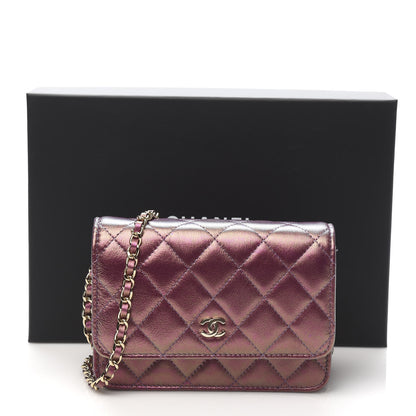 Chanel Iridescent Lambskin Quilted Mini Wallet On Chain WOC Purple 11 of 11