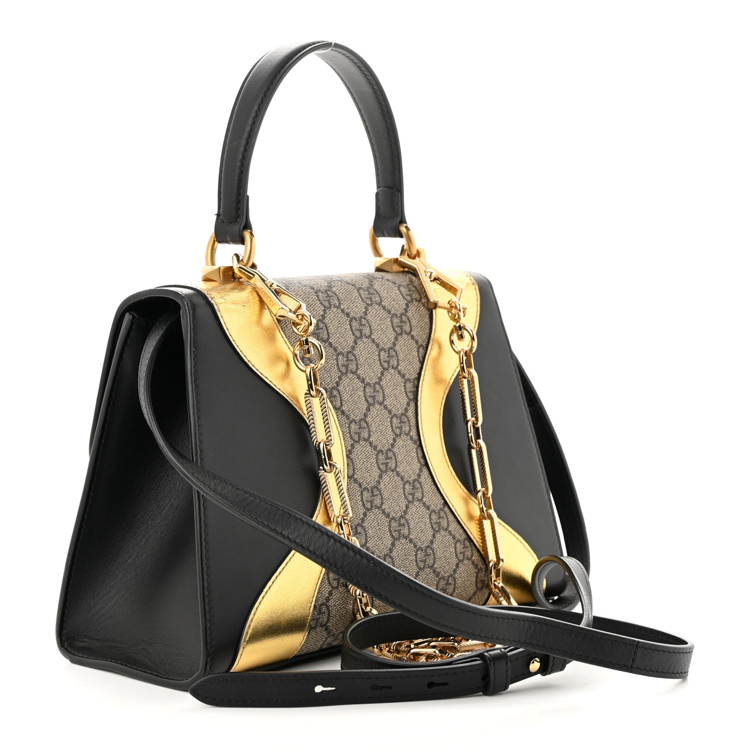 Gucci GG Supreme Monogram Small Osiride Top Handle Bag Black Gold 3 of 16