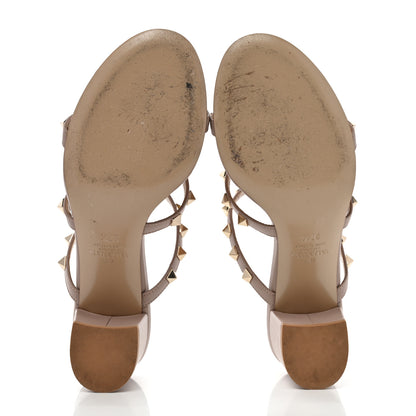 Valentino Garavani Calfskin Rockstud 60mm Caged Slide Sandals 37.5 Poudre 5 of 8