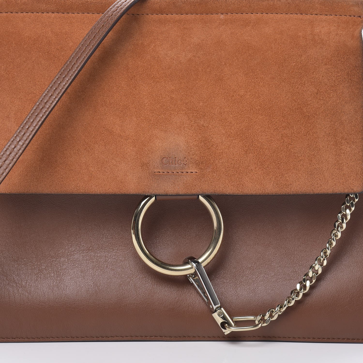 Chloe Suede Calfskin Medium Faye Shoulder Bag Tobacco 8 of 15