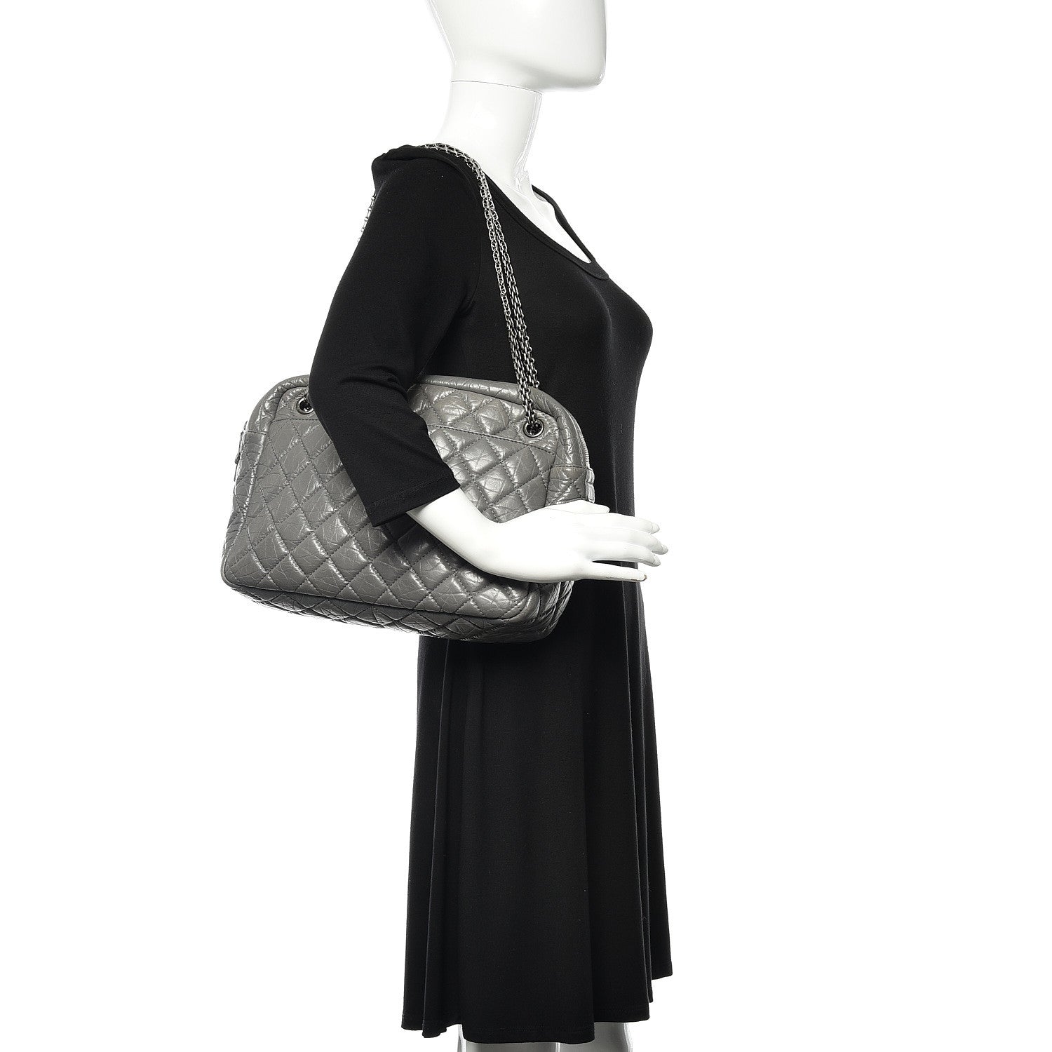 Chanel Aged Calfskin Quilted Large Reissue Camera Case Grey 2 of 14