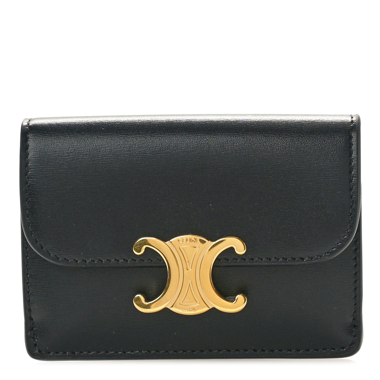 Shiny Smooth Calfskin Triomphe Card Holder Black