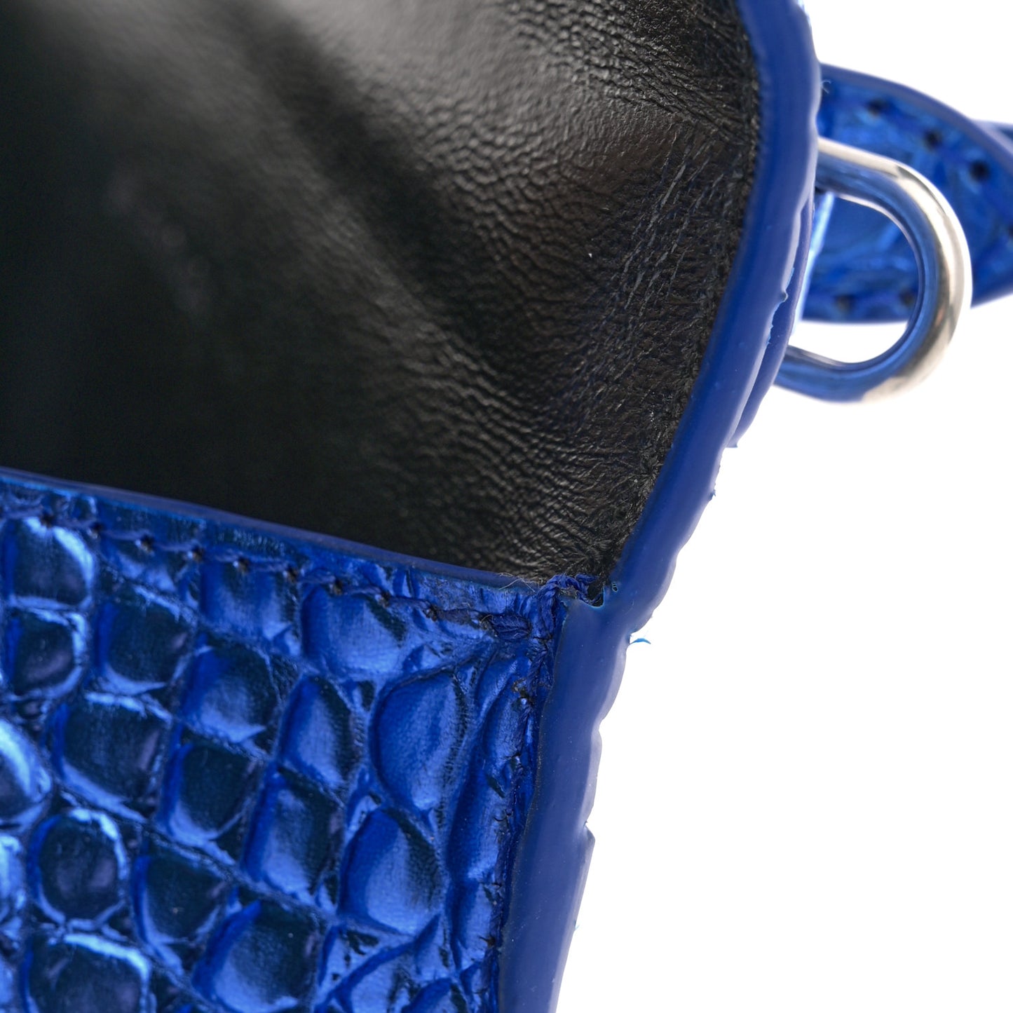 Metallic Shiny Calfskin Crocodile Embossed Hourglass Top Handle Bag XS Royal Blue