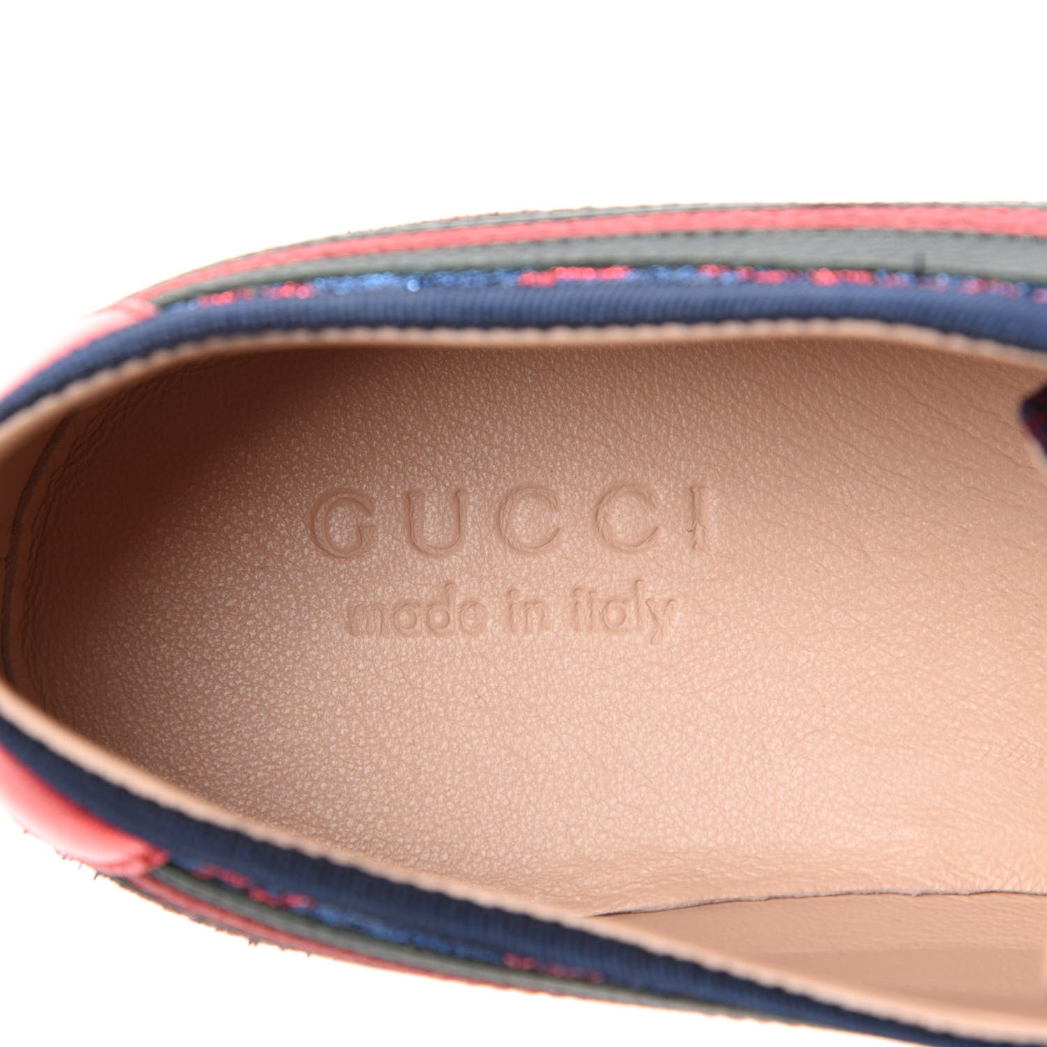 Gucci Lurex Calfskin Web GG Monogram Mens Falacer Sneakers 8 Iridescent Blue Iridescent Red Silver 8 of 9