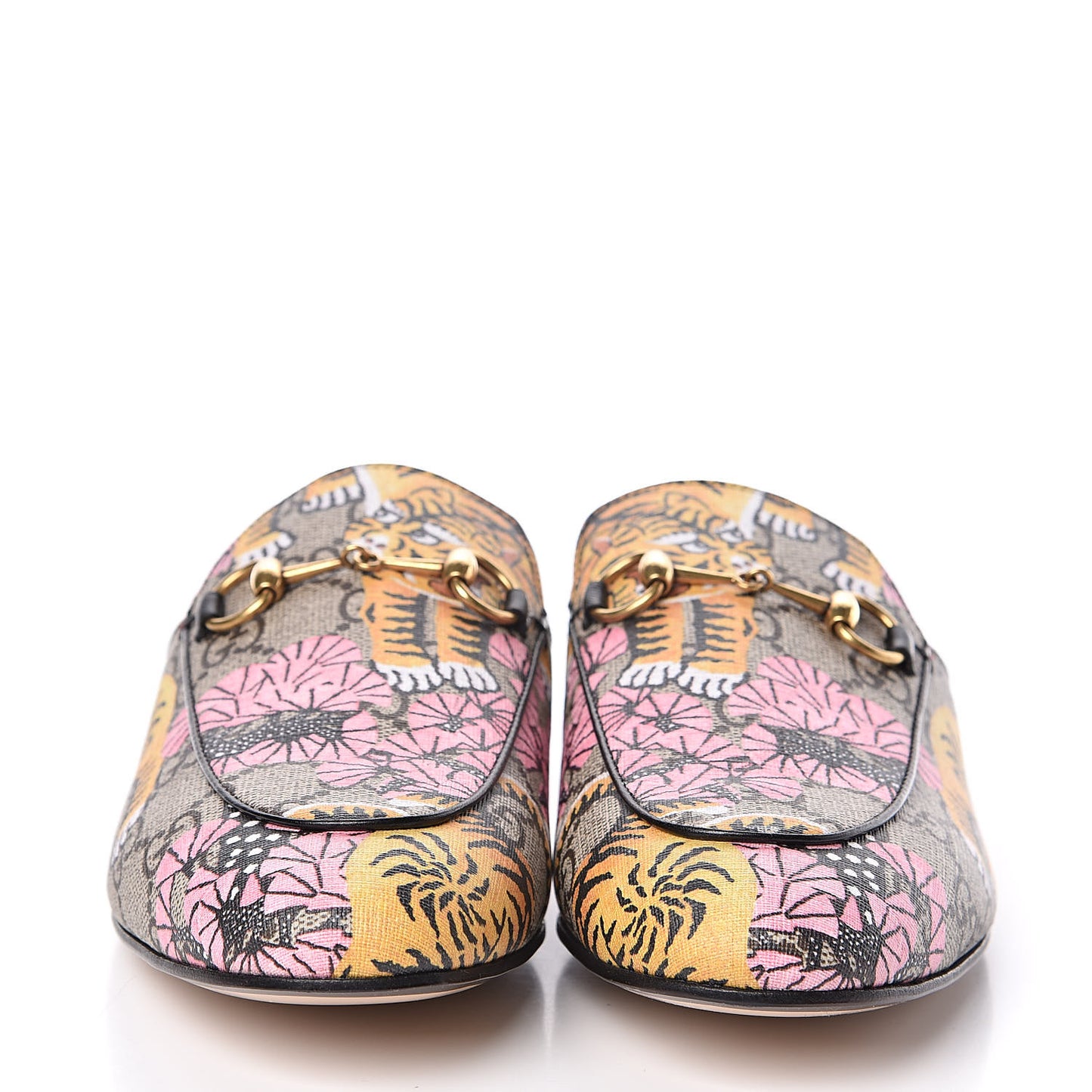 GG Supreme Monogram Bengal Womens Princetown Slippers 38 Beige Crop Pink