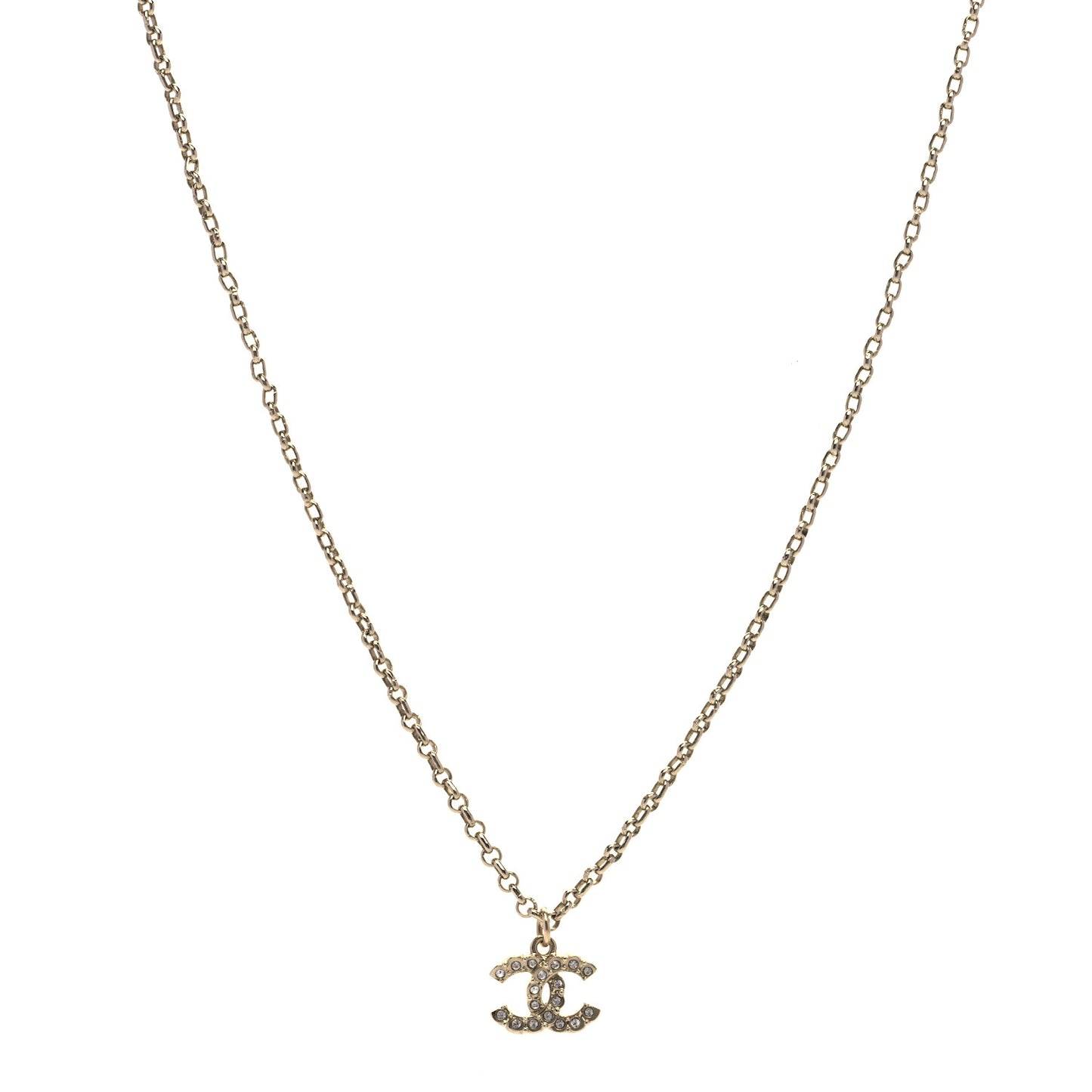 Pearl Crystal CC Pendant Necklace Gold