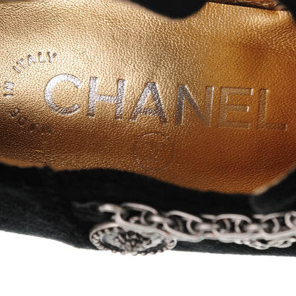 Chanel Velvet Suede Charm Chain Short Boots 35.5 Black 6 of 8