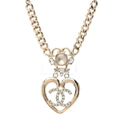 Chanel Crystal Glass Heart CC Necklace Gold 1 of 6