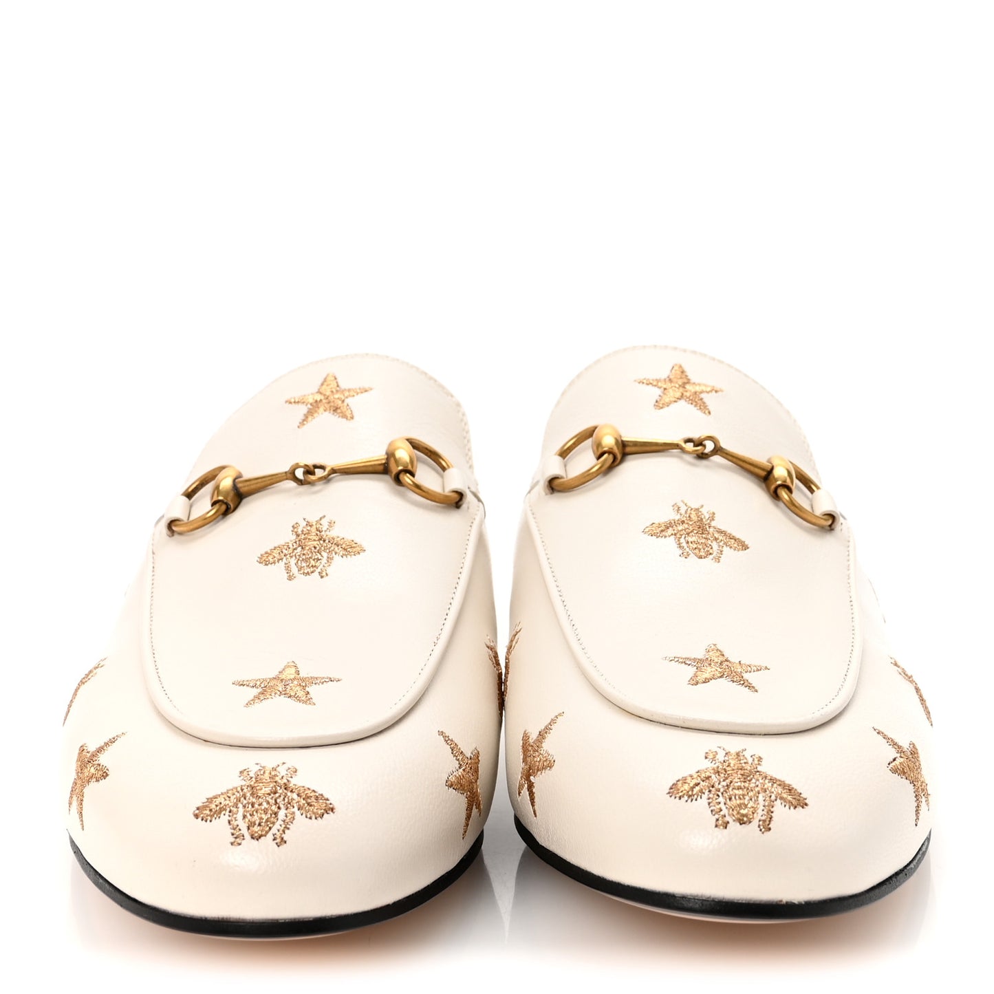 Goatskin Bee Star Embroidered Womens Princetown Slippers 39 Mystic White