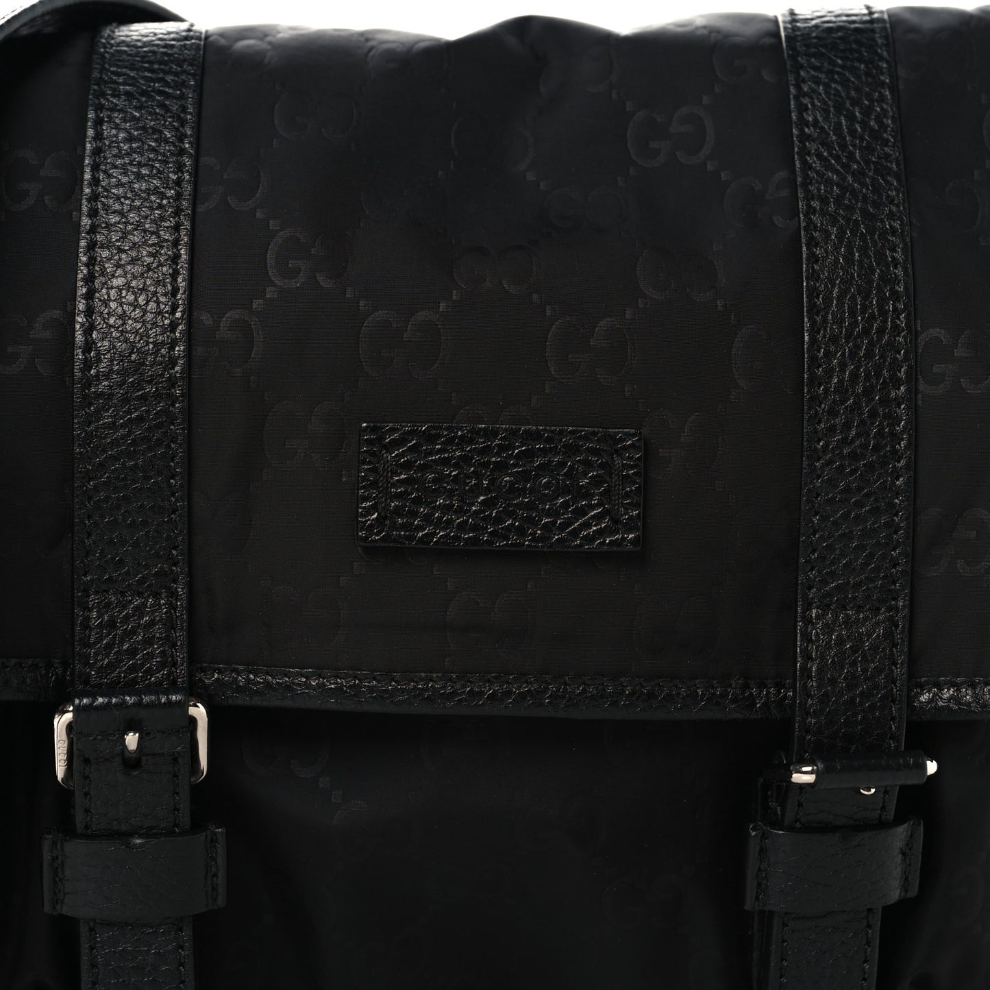 Nylon Monogram Double Buckle Flap Messenger Bag Black