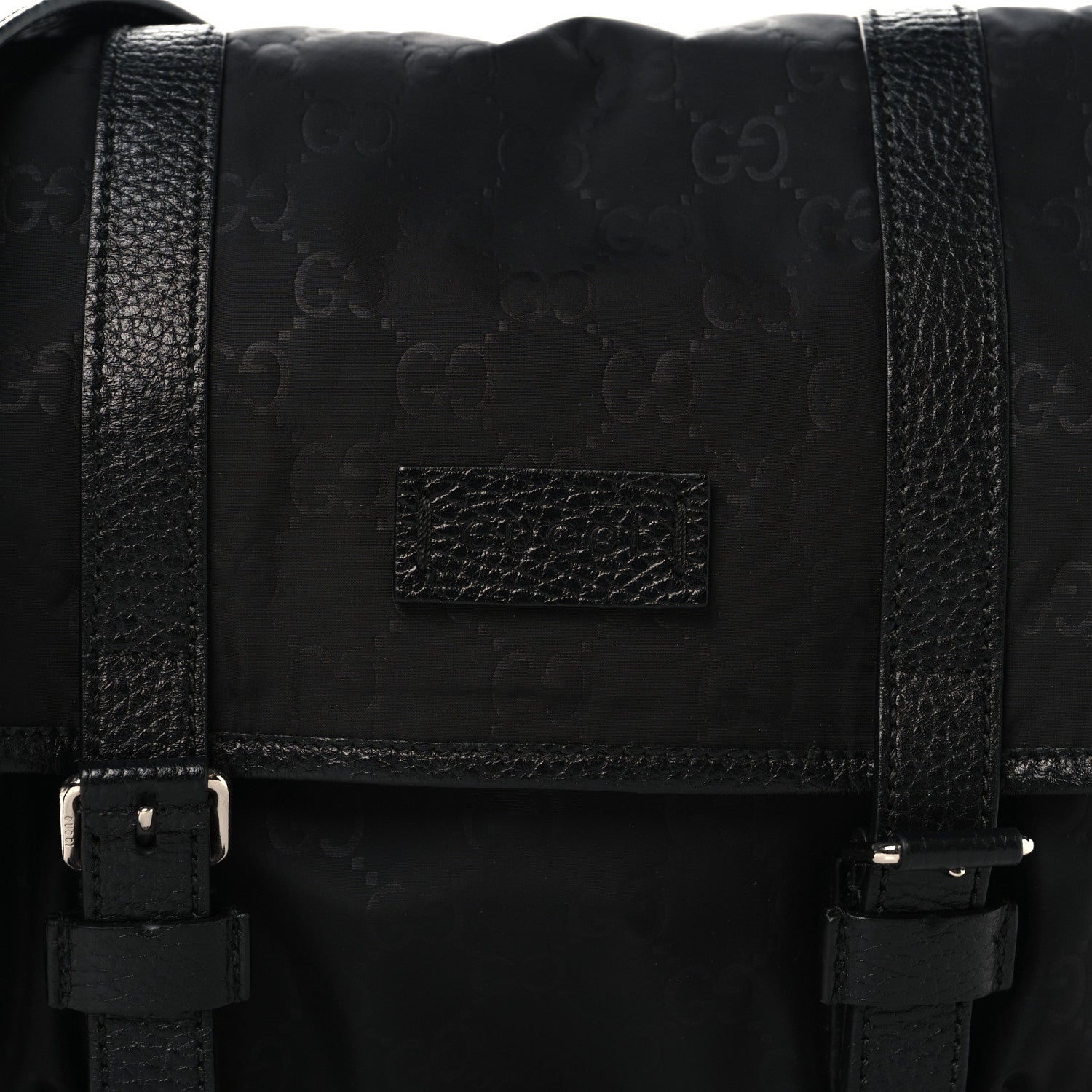 Gucci Nylon Monogram Double Buckle Flap Messenger Bag Black 8 of 10