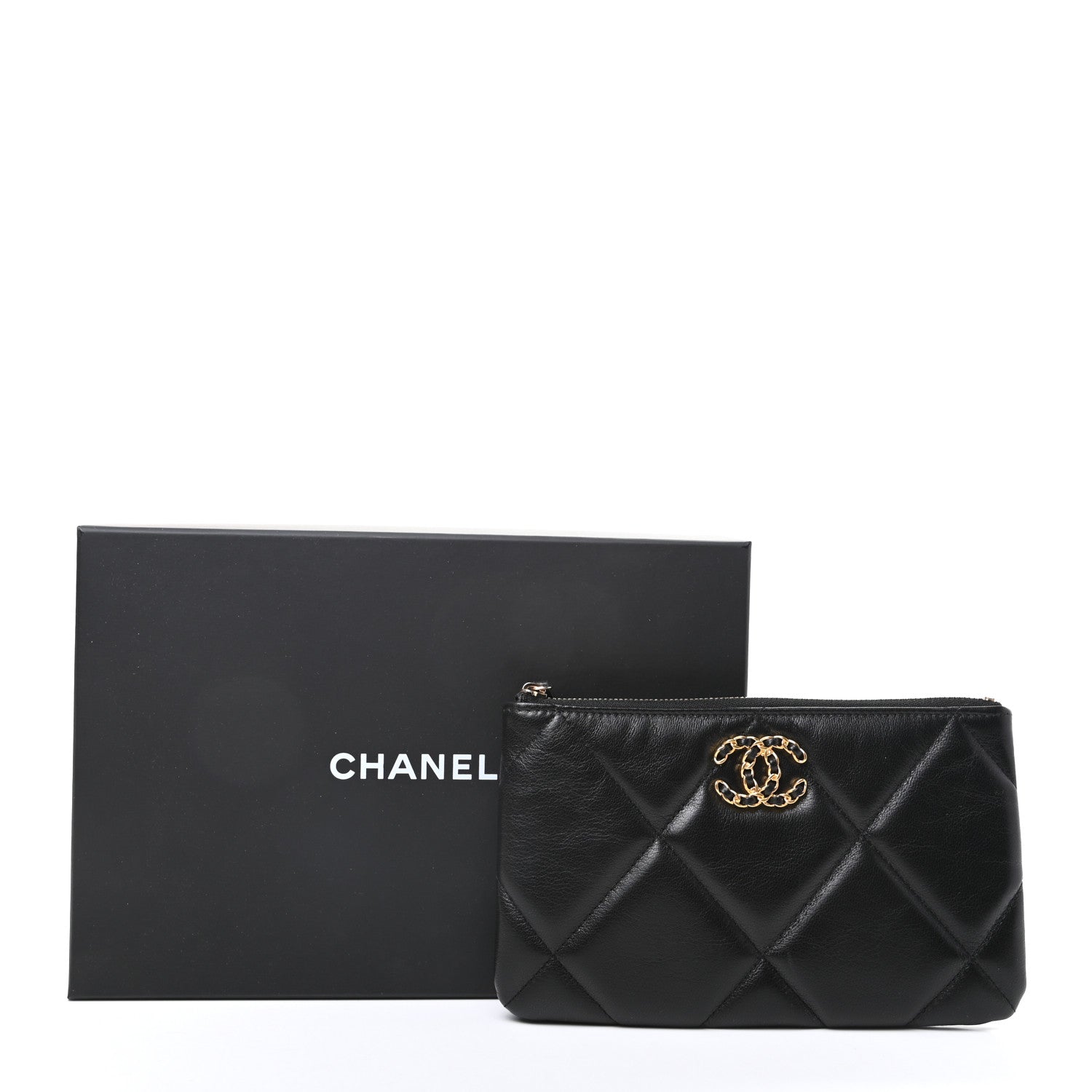 Chanel Shiny Goatskin Quilted Small Chanel 19 Pouch Black 8 of 8