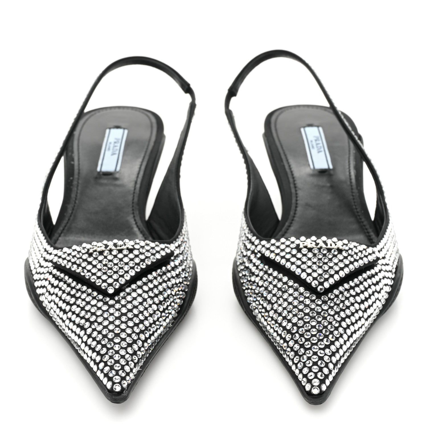 Prada Satin Crystal Logo 45mm Slingback Pumps 37 Cristal 2 of 10