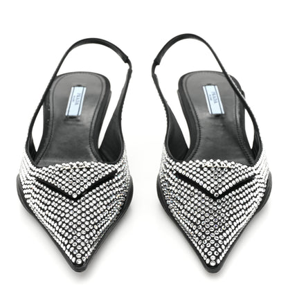 Prada Satin Crystal Logo 45mm Slingback Pumps 37 Cristal 2 of 10