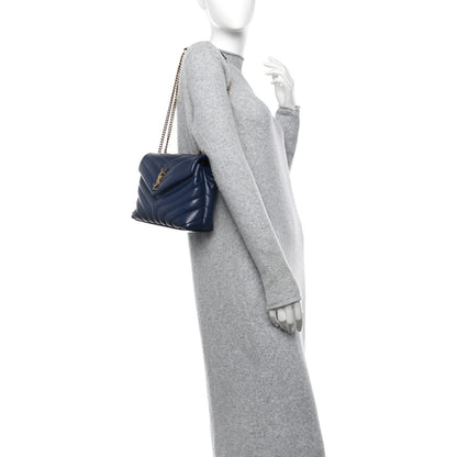 Saint Laurent Calfskin Y Quilted Monogram Small Loulou Chain Satchel Blue Charron 2 of 12