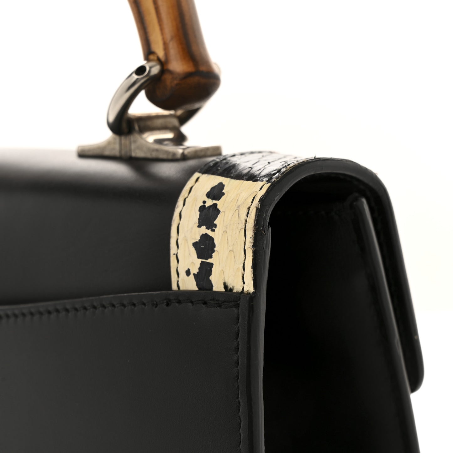 Calfskin Snakeskin Small Lilith Top Handle Bag Black