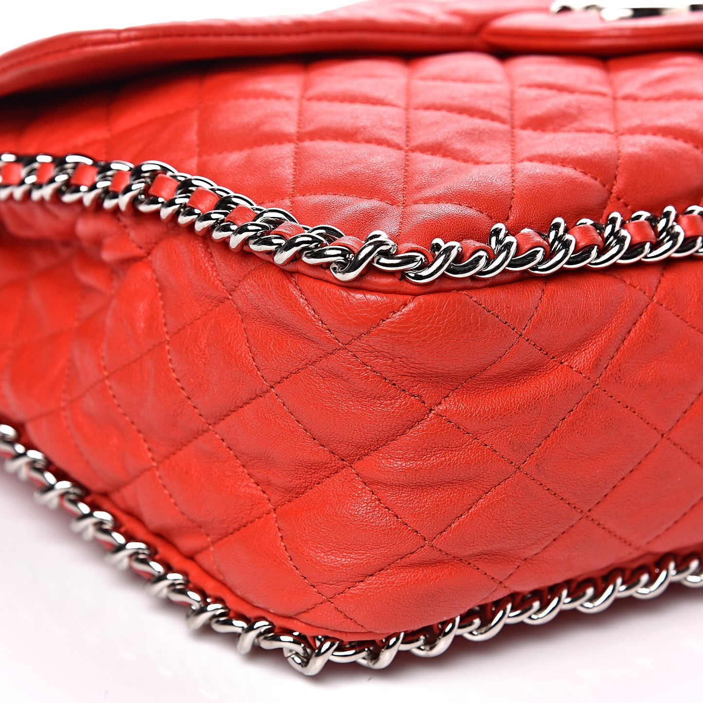 Washed Lambskin Quilted Maxi Chain Around Flap Red