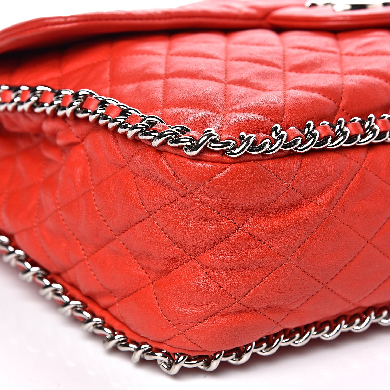 Chanel Washed Lambskin Quilted Maxi Chain Around Flap Red 9 of 16