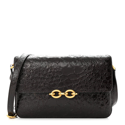 Saint Laurent Shiny Crocodile Embossed Calfskin Le Maillon Satchel Coffee 1 of 11