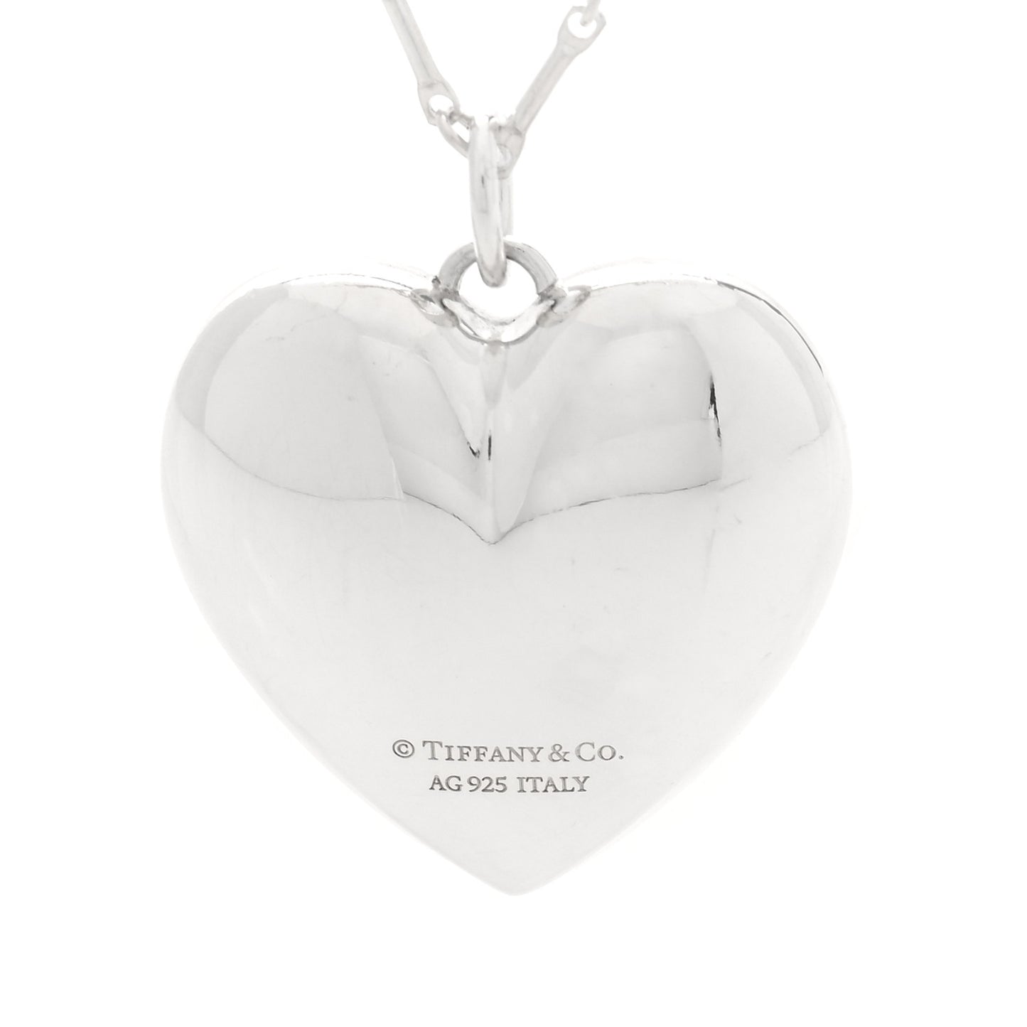 Sterling Silver Puffed Heart Pendant Link Necklace
