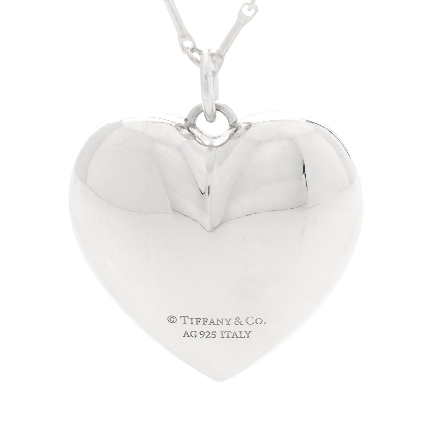 Tiffany Sterling Silver Puffed Heart Pendant Link Necklace 5 of 5
