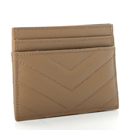 Saint Laurent Grain De Poudre Matelasse Chevron Monogram Credit Card Case Dark Latte 3 of 6