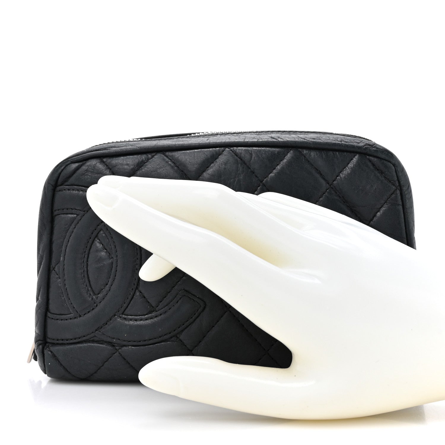 Chanel Aged Calfskin Quilted Cambon Cosmetic Case Argent Clair 2 of 10