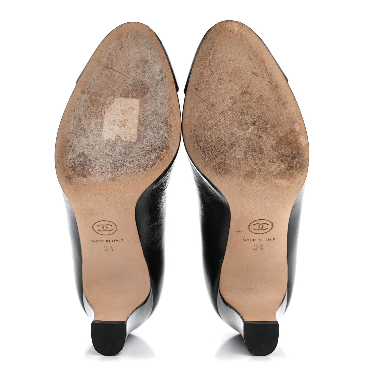 Chanel Lambskin Patent Calfskin Cap Toe CC Pumps 34 Black 6 of 11