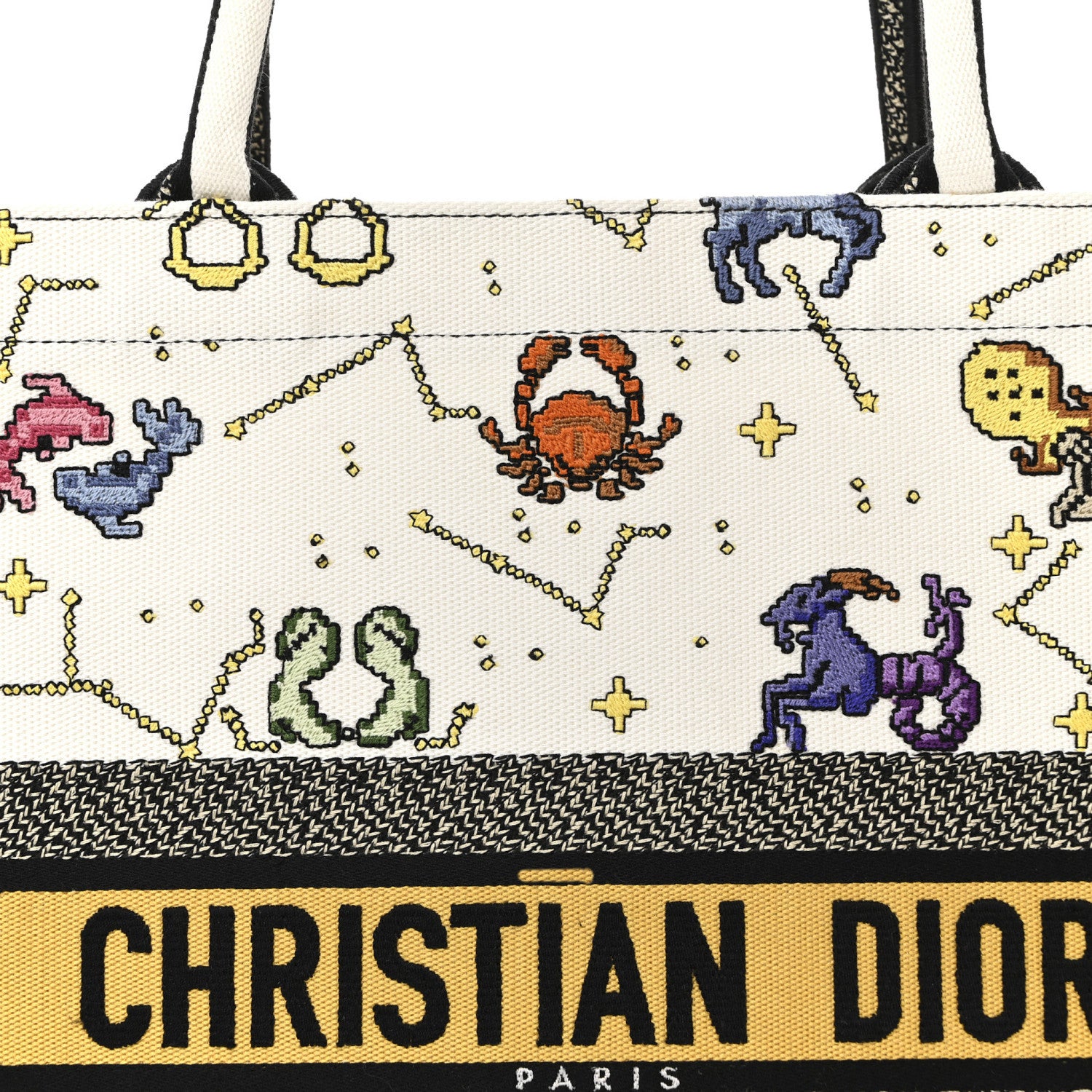 Christian Dior Canvas Embroidered Large Pixel Zodiac Book Tote Latte Multicolor 8 of 10