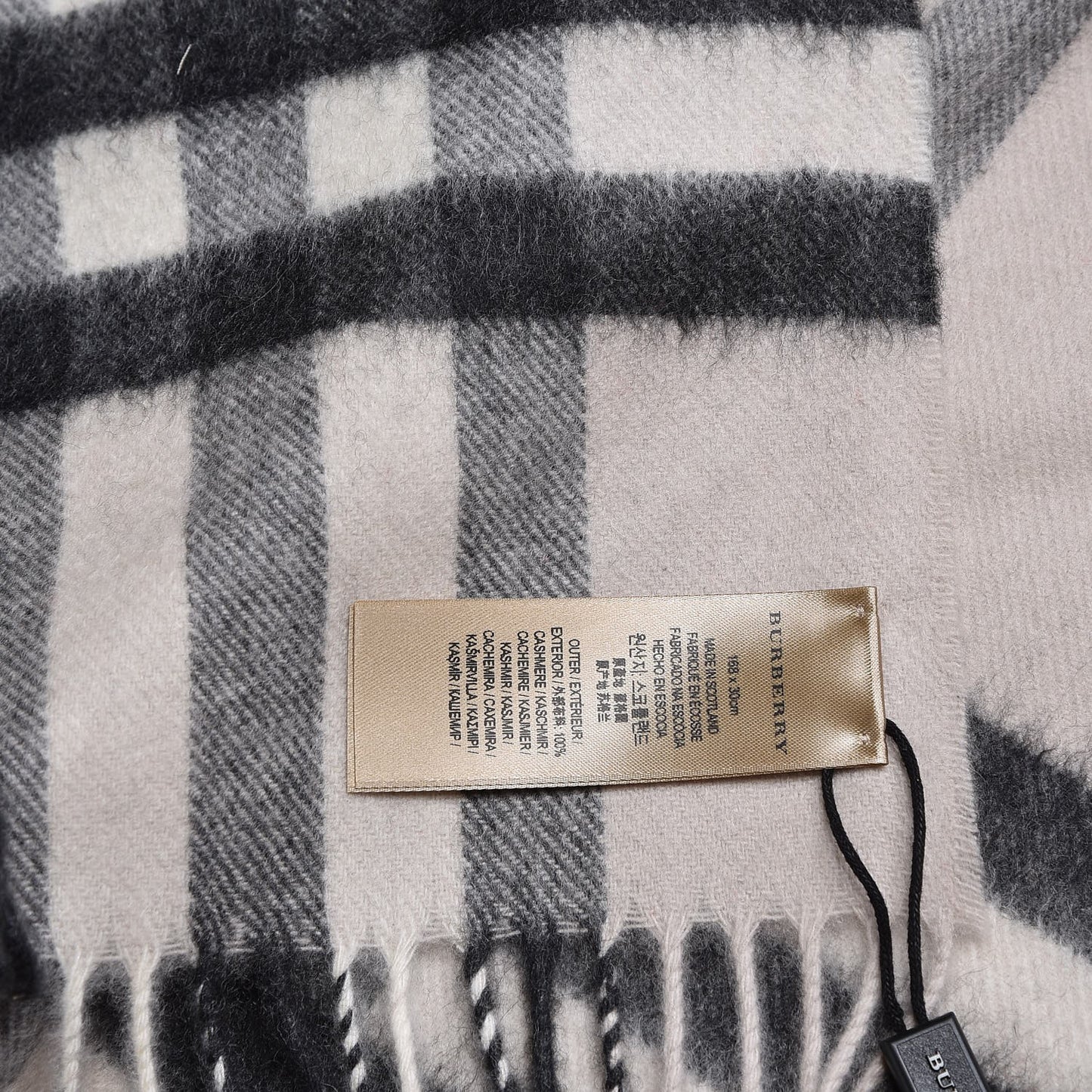 Cashmere Giant Check Fringe Scarf Stone
