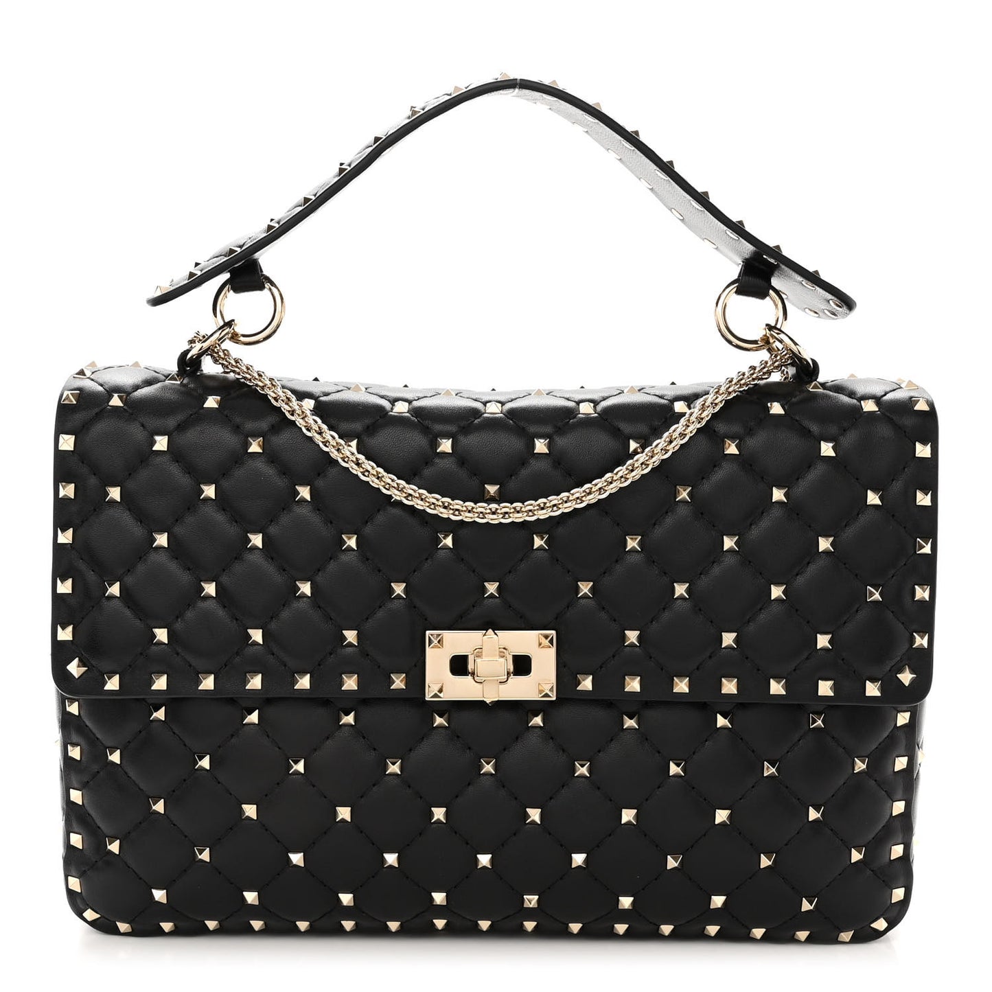 Lambskin Large Rockstud Spike Shoulder Bag Black