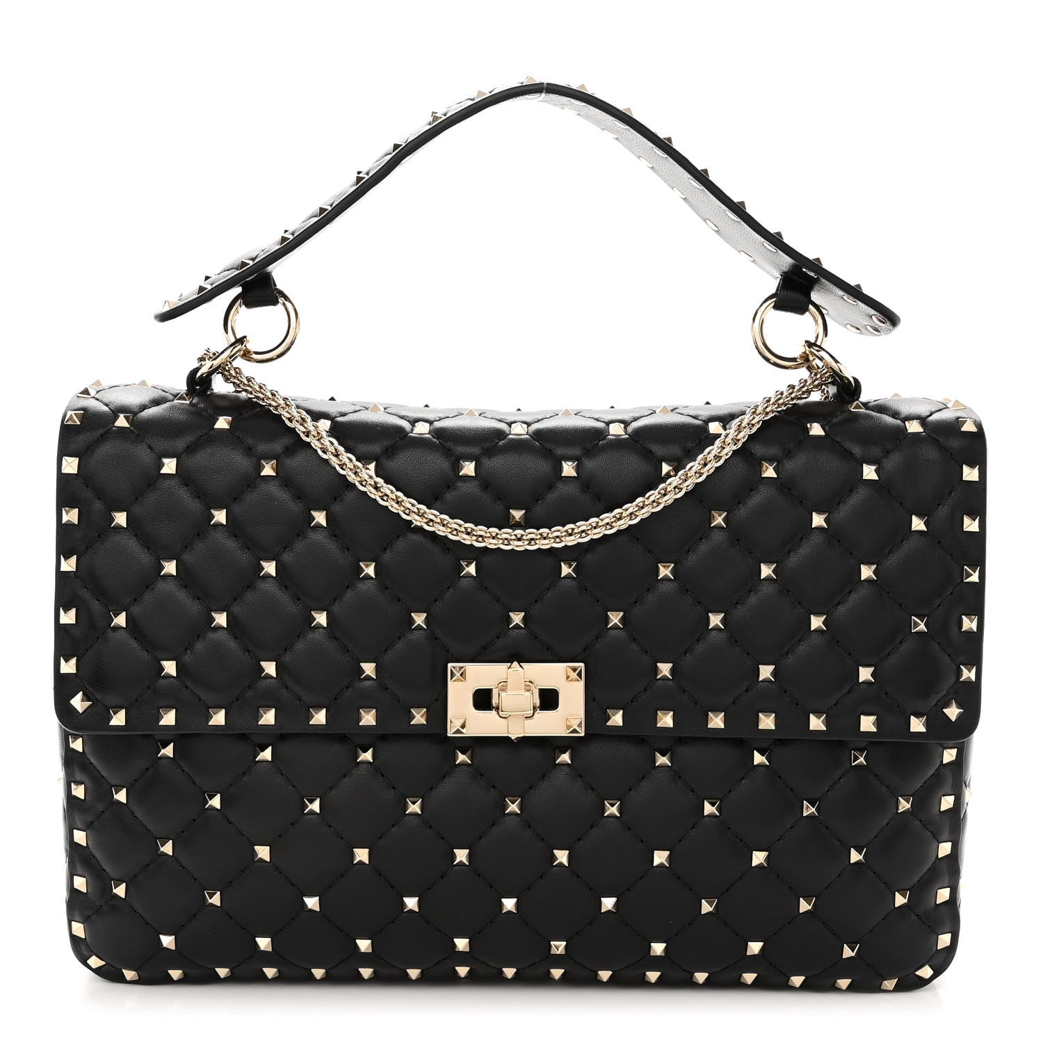 Valentino Garavani Lambskin Large Rockstud Spike Shoulder Bag Black 1 of 10