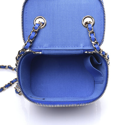 Chanel Raffia Jute Striped Mini Vanity Case With Chain Blue Beige 5 of 14