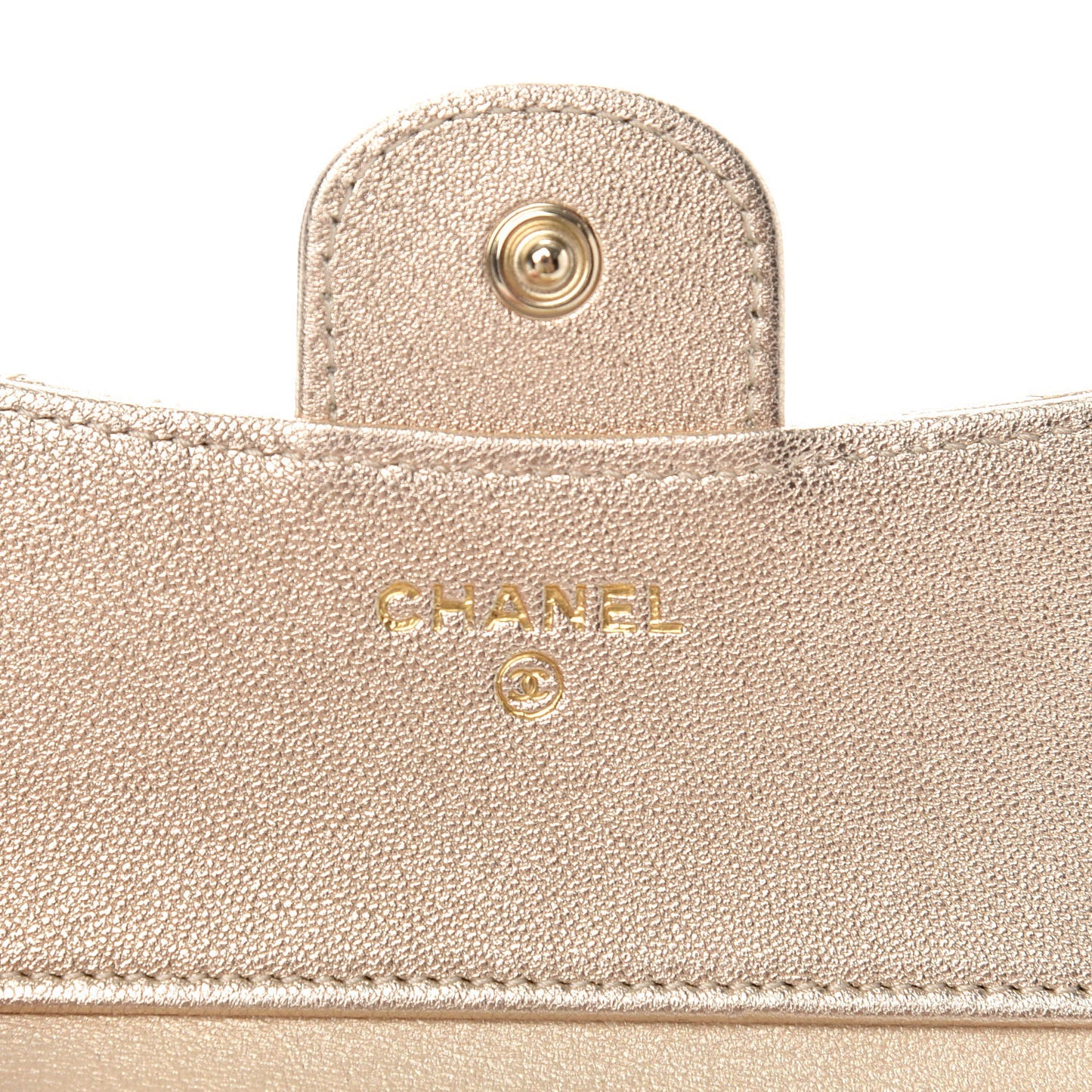 Metallic Lambskin Quilted Compact Flap Wallet Gold