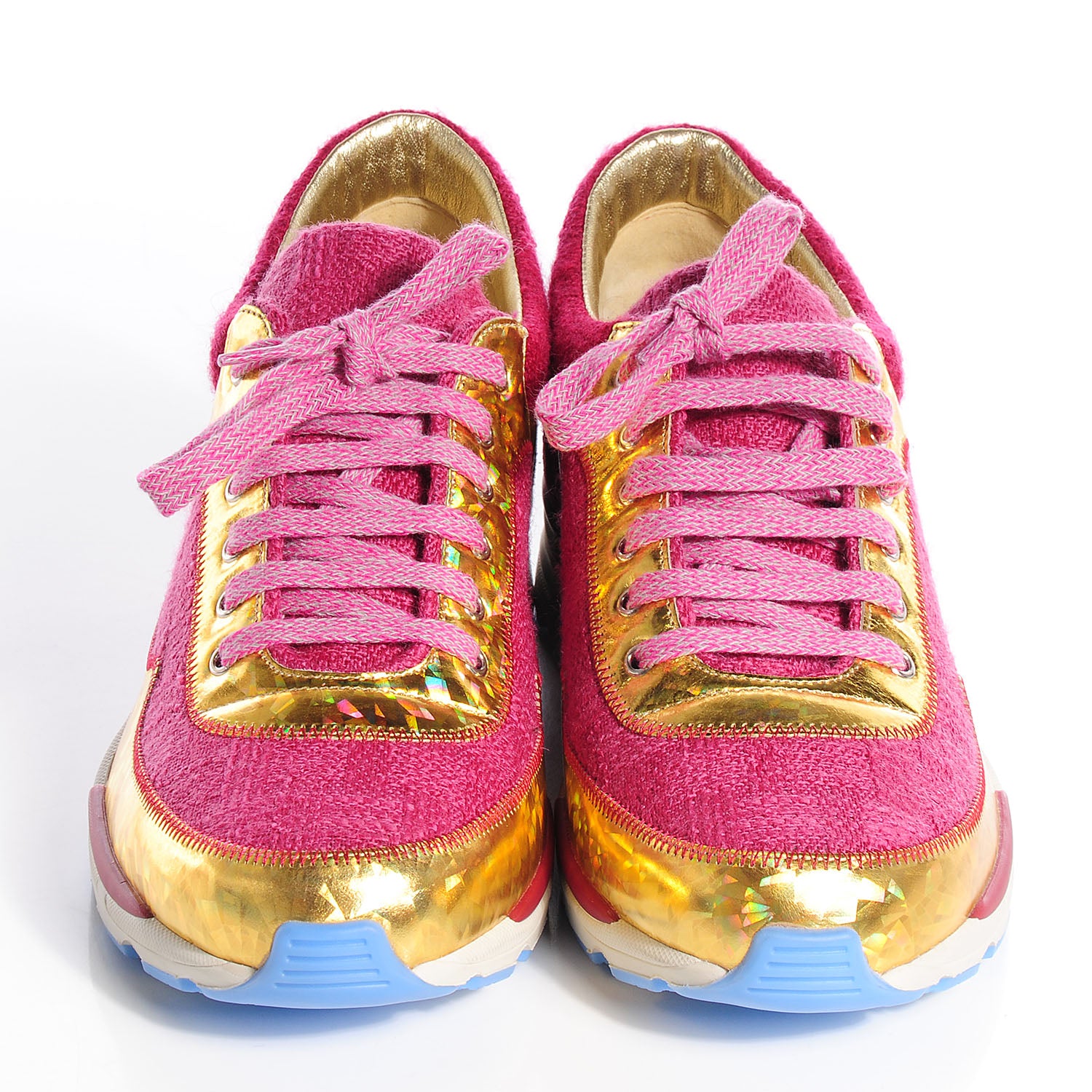 Chanel Tweed Suede Calfskin Sneakers 38 Dark Pink 1 of 4