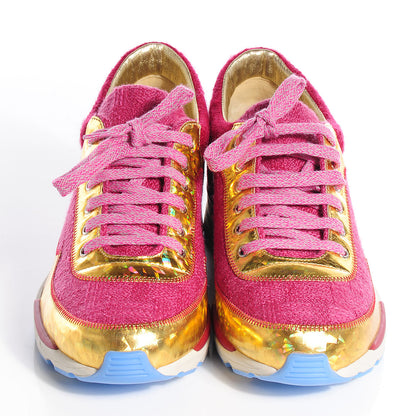 Chanel Tweed Suede Calfskin Sneakers 38 Dark Pink 1 of 4
