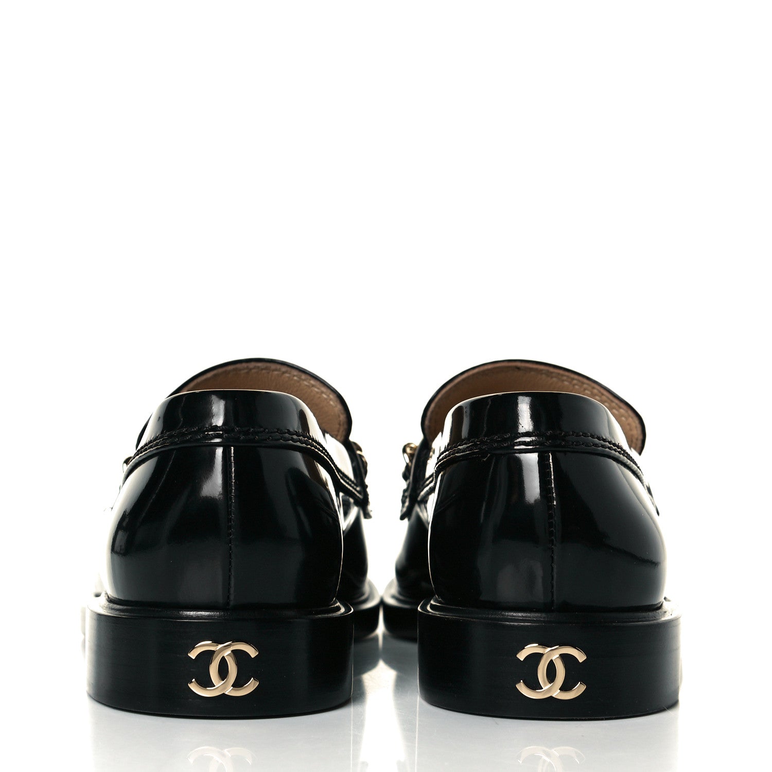 Chanel Shiny Calfskin Logo Loafers 37 Black 5 of 11