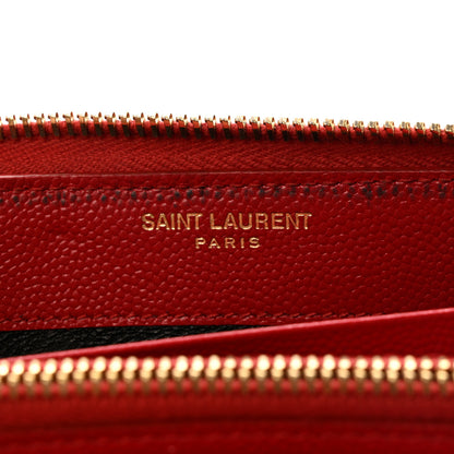 Saint Laurent Grain De Poudre Matelasse Chevron Monogram Zip Around Wallet Red 7 of 11