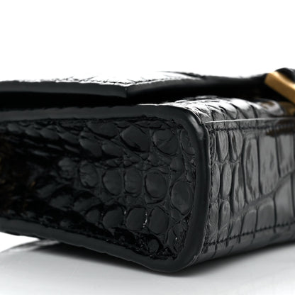 Balenciaga Shiny Calfskin Crocodile Embossed Hourglass Chain Bag Black 7 of 9