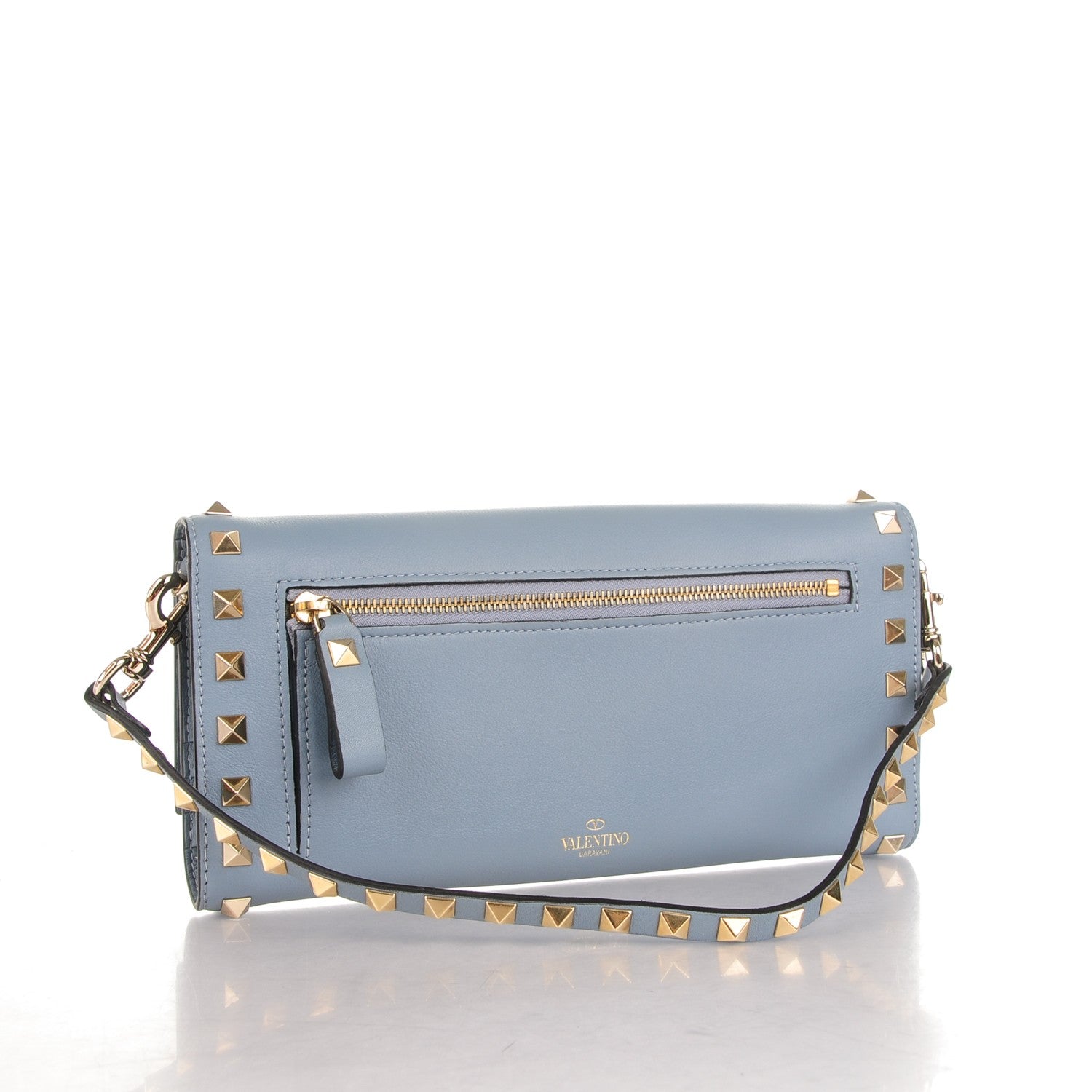 Valentino Garavani Vitello Rockstud Wallet on Strap Grey 3 of 8