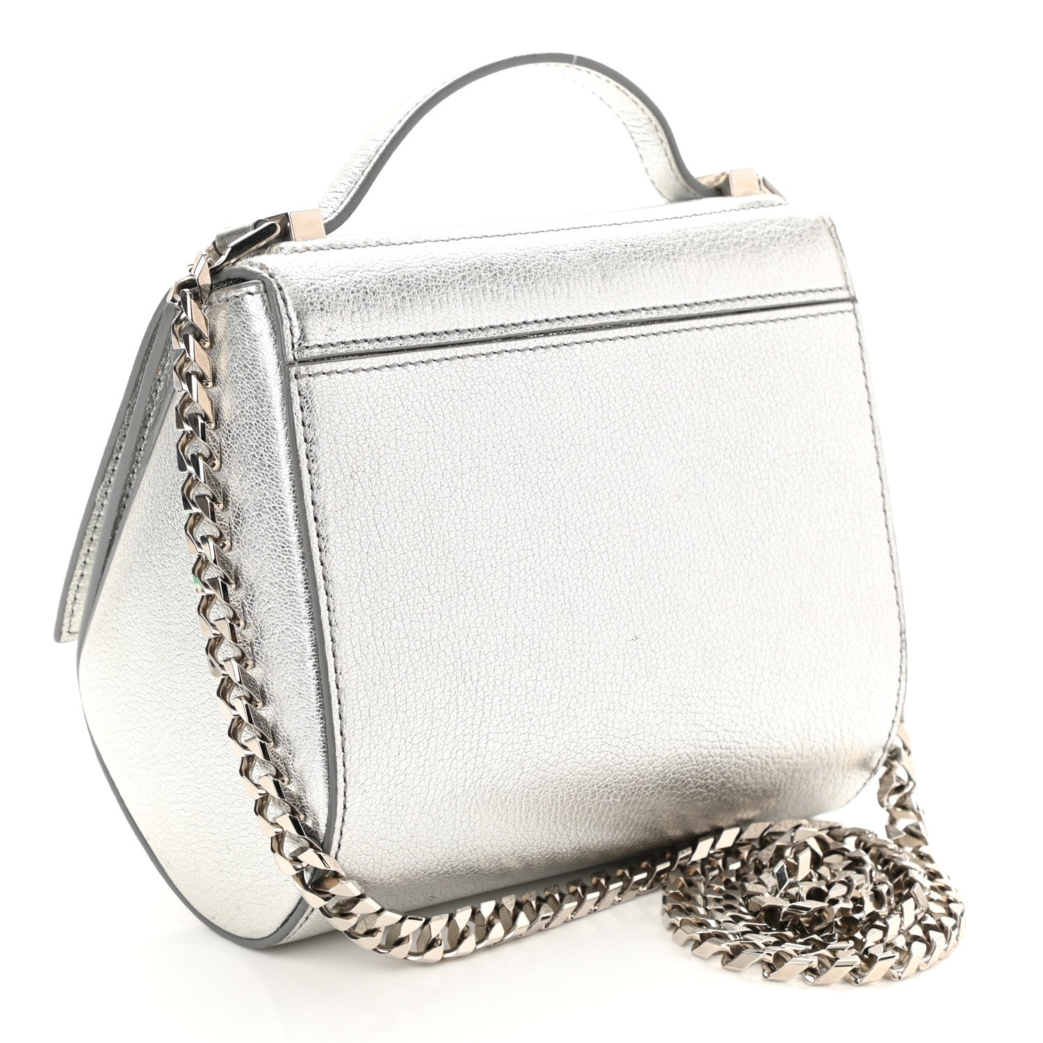 Givenchy Metallic Calfskin Mini Pandora Box Chain Crossbody Bag Silver 2 of 10