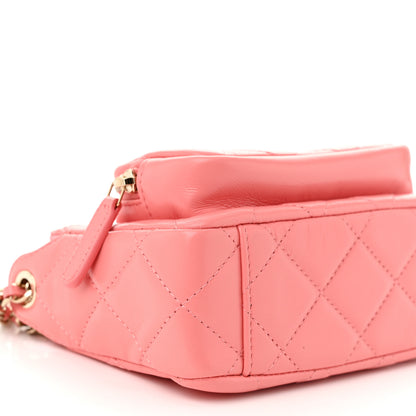 Chanel Shiny Crumpled Lambskin Quilted Mini Clutch With Chain  Pink 9 of 11