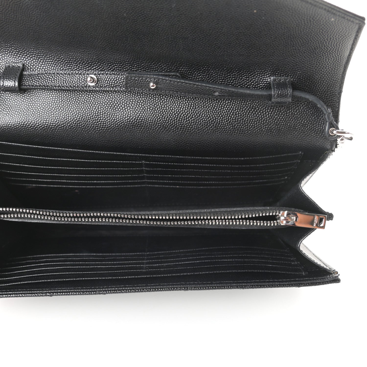 Saint Laurent Grain De Poudre Matelasse Chevron Monogram Chain Wallet Black 5 of 10