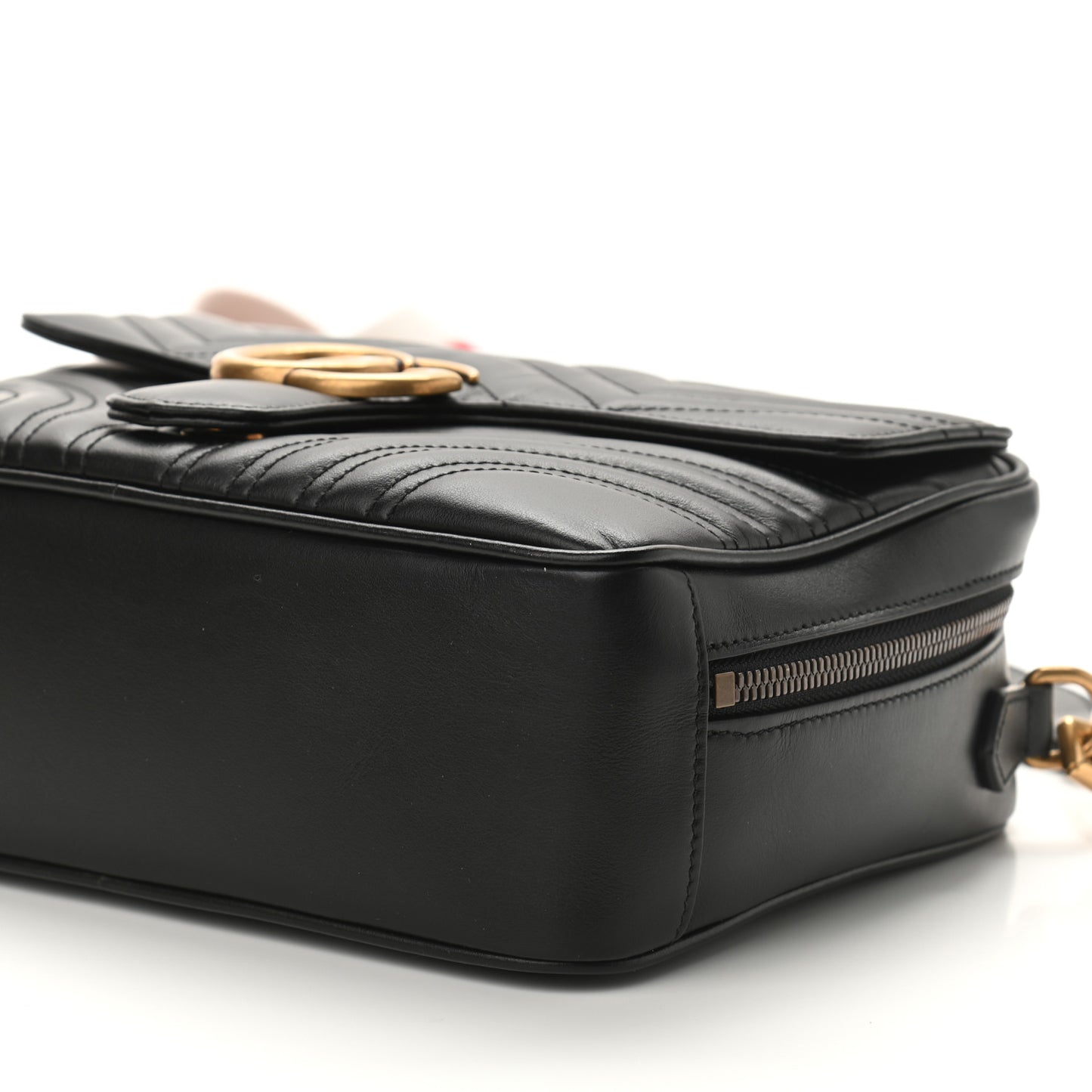 Calfskin Matelasse Sylvie Web Small GG Marmont Top Handle Shoulder Bag Black