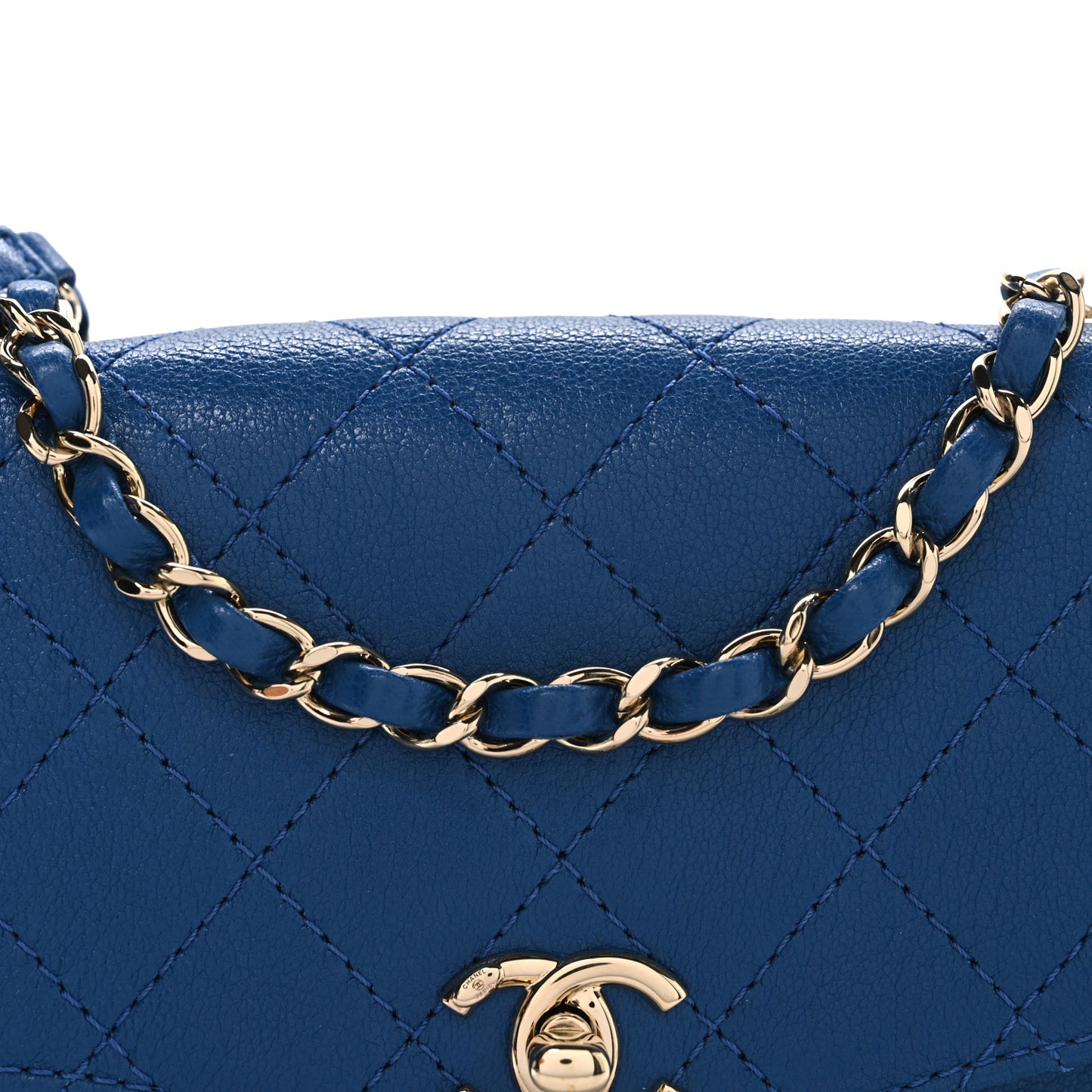 Goatskin Quilted Coco Curve Flap Messenger Flap Blue