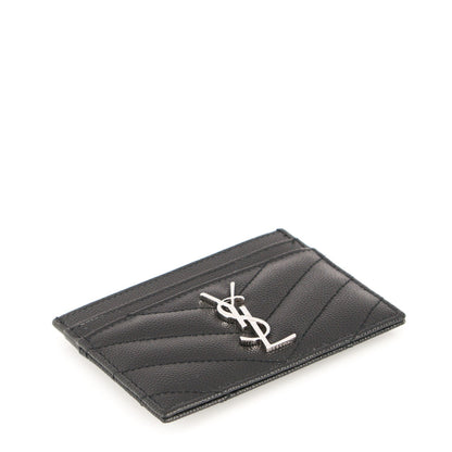Saint Laurent Grain De Poudre Matelasse Chevron Monogram Credit Card Case Black 4 of 7