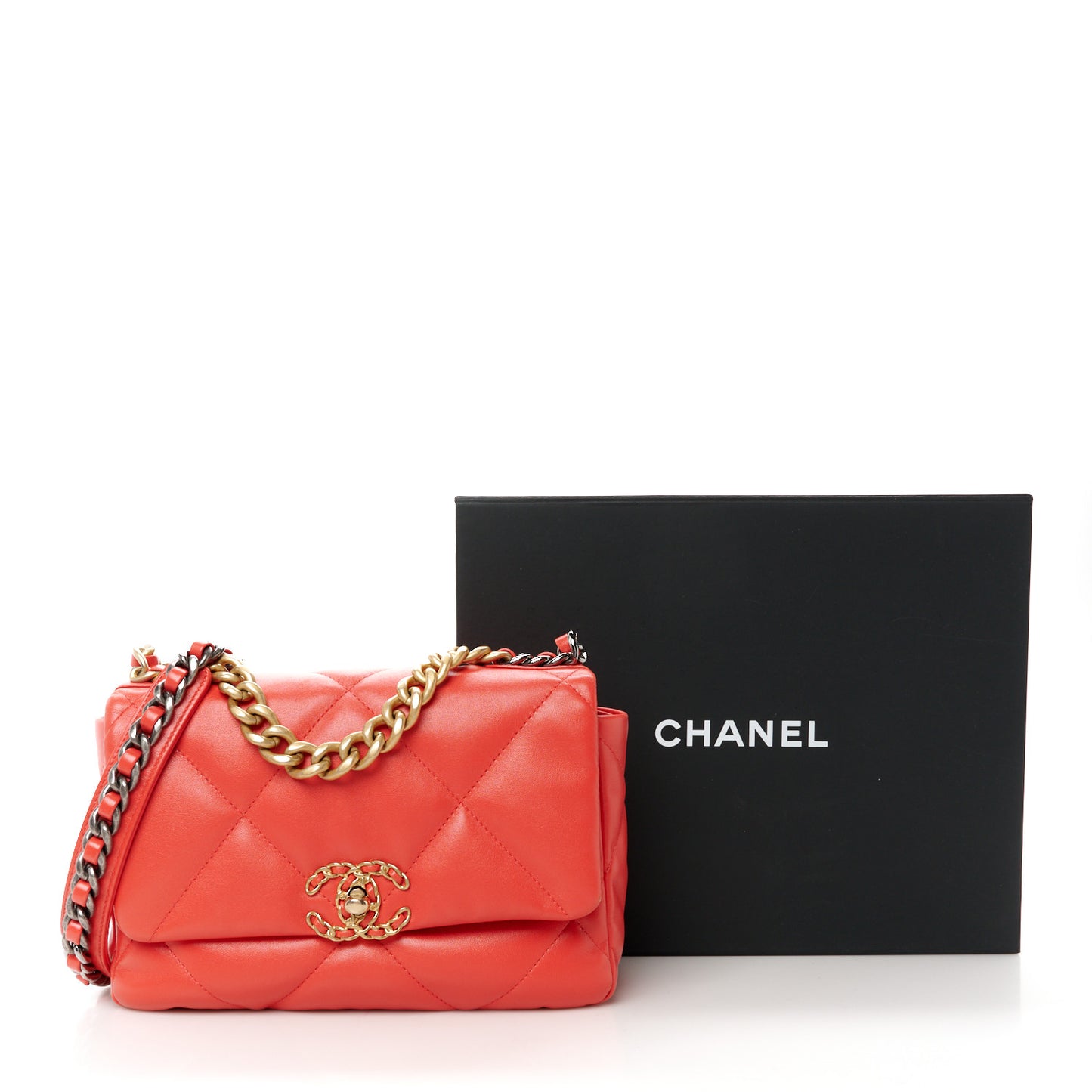 Lambskin Quilted Medium Chanel 19 Flap Red