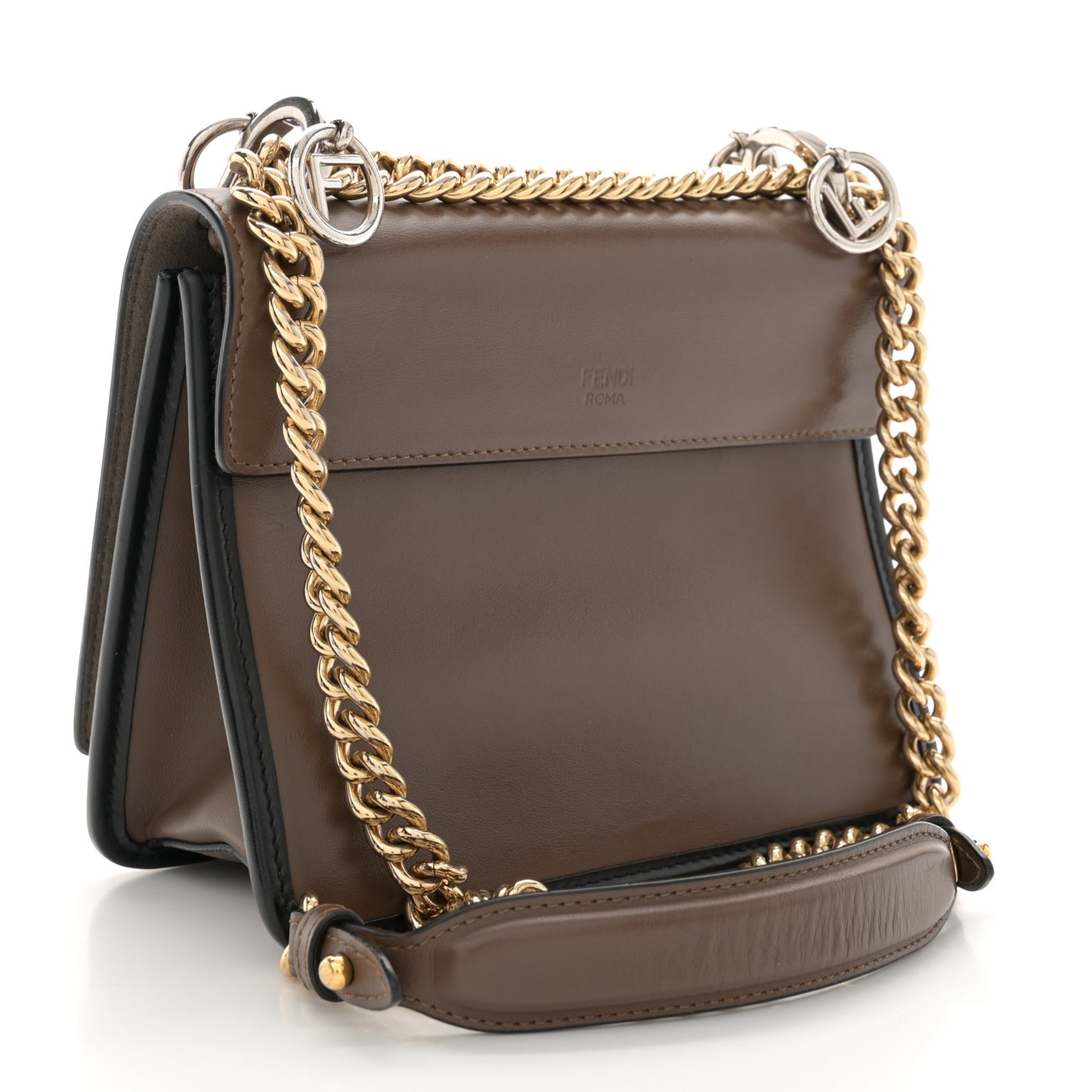 Vitello Century F is Fendi Bi-Color FF 1974 Embossed Small Kan I Shoulder Bag Maya Black